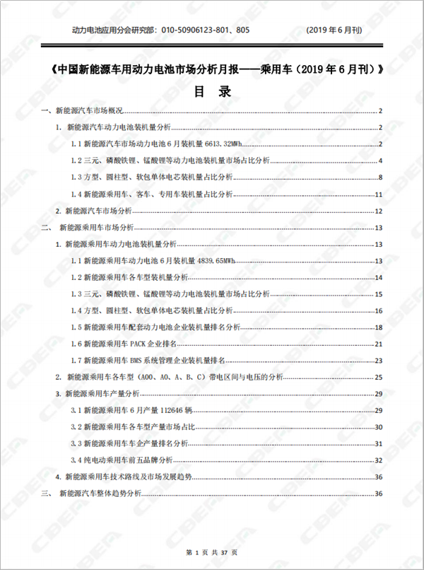 2019中國(guó)新能源車用動(dòng)力電池市場(chǎng)分析月報(bào)——乘用車(6月刊)